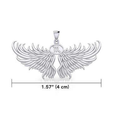 Guardian Angel Wings Silver Pendant with Scorpio Zodiac Sign TPD5522 - Jewelry